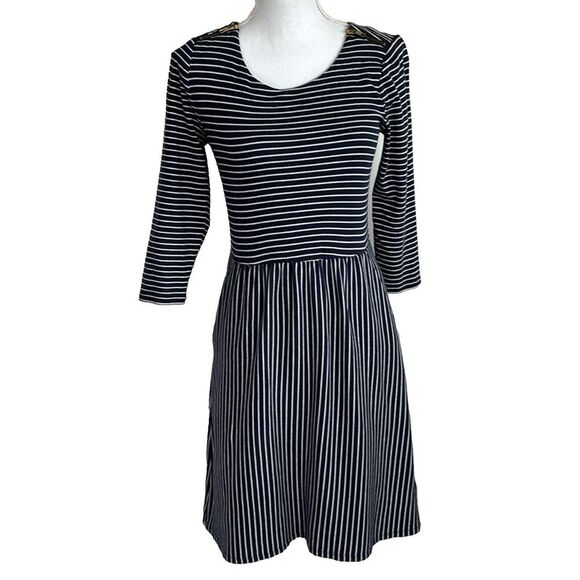 Boden Blue stripe Zip Shoulder Shift Dress Pockets Corpcore  womens size 6 - Picture 2 of 12